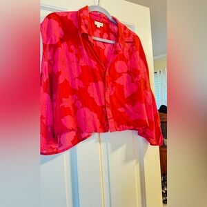 Acacia Swimwear Red and Pink Floral Button Down Shirt